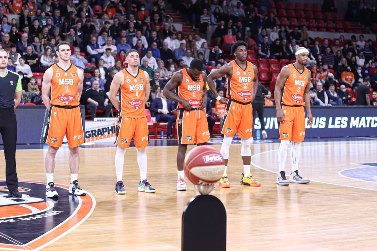 Terry Tarpey, Scott Bamforth, Darius Johnson-Odom, Valentin Chery and Dante Cunningham (Le Mans) against Paris Basketball, Betclic ELITE, March 5, 2022