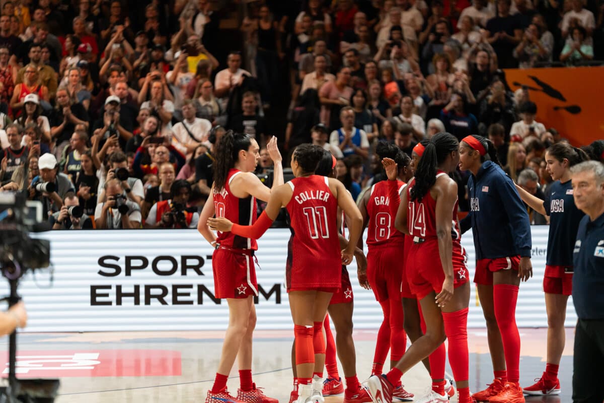Breanna Stewart, Napheesa Collier, Chelsea Gray and Aliyah Boston (United States (F)) against Spain (F), Women's World Cup, September 12, 2026