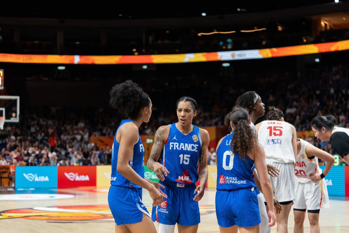 Gabby Williams, Carla Leite and Leïla Lacan (France (F)) vs China (F), Women's World Cup, September 10, 2026