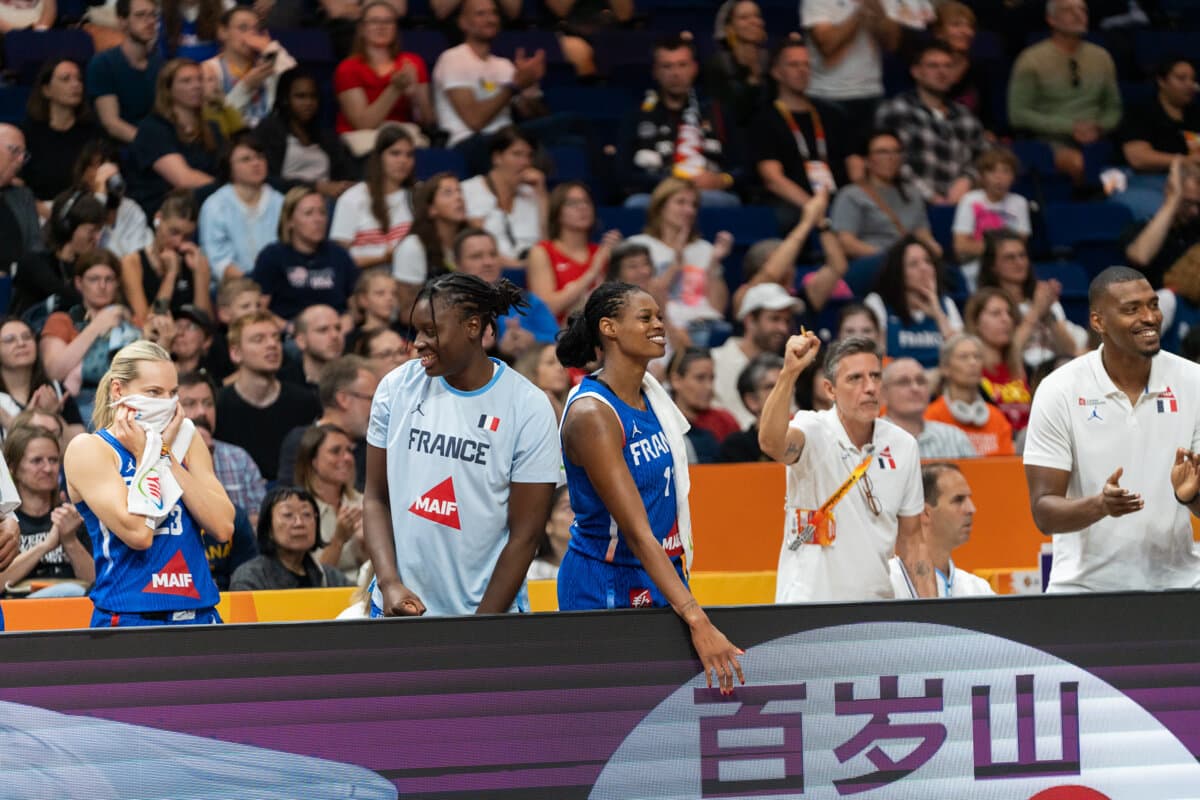 Valériane Ayayi, Marine Johannès and Migna Touré (France (W)) against China (W), Women's World Cup, September 10, 2026