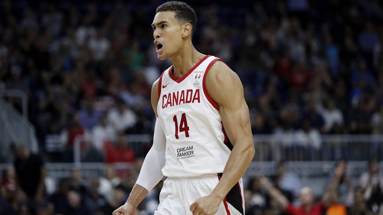 Dwight Powell with Team Canada in 2019 Dwight Powell with Team Canada in 2019
