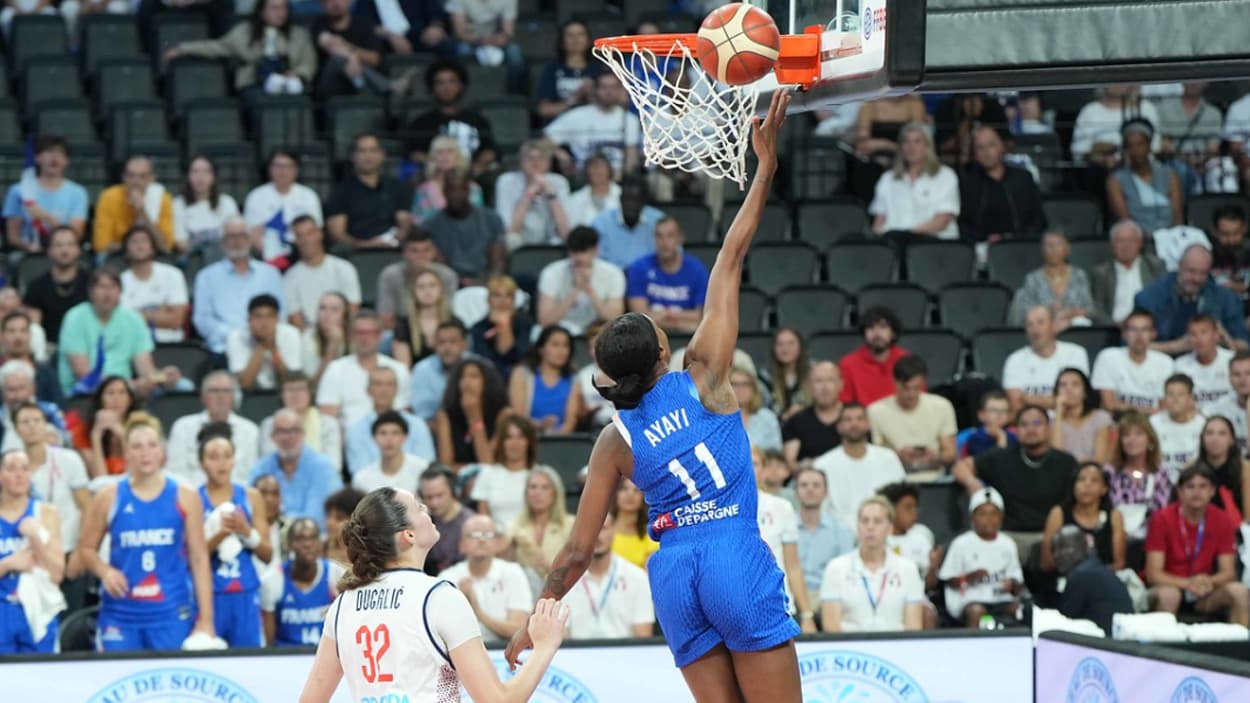 Valeriane Ayayi (France) driving for a layup against Serbia Valeriane Ayayi (France) driving for a layup against Serbia