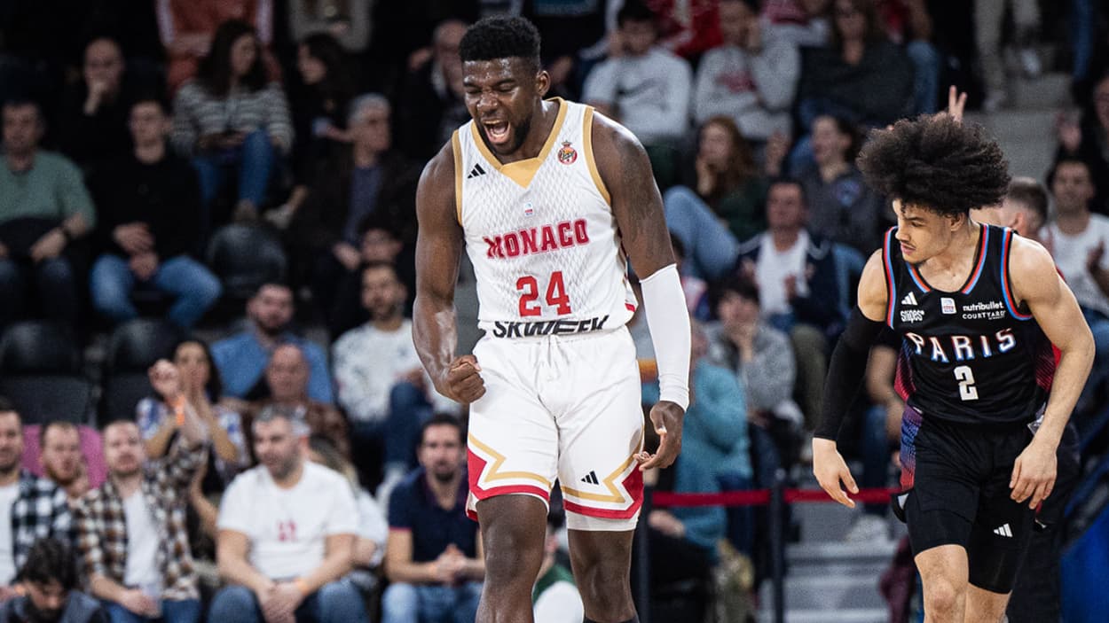 Yakuba Ouattara after scoring a basket for Monaco Yakuba Ouattara after scoring a basket for Monaco